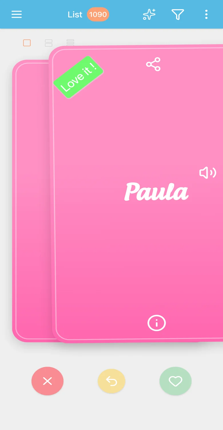 Door babynaamkaarten swipen in de Baby Name Together app