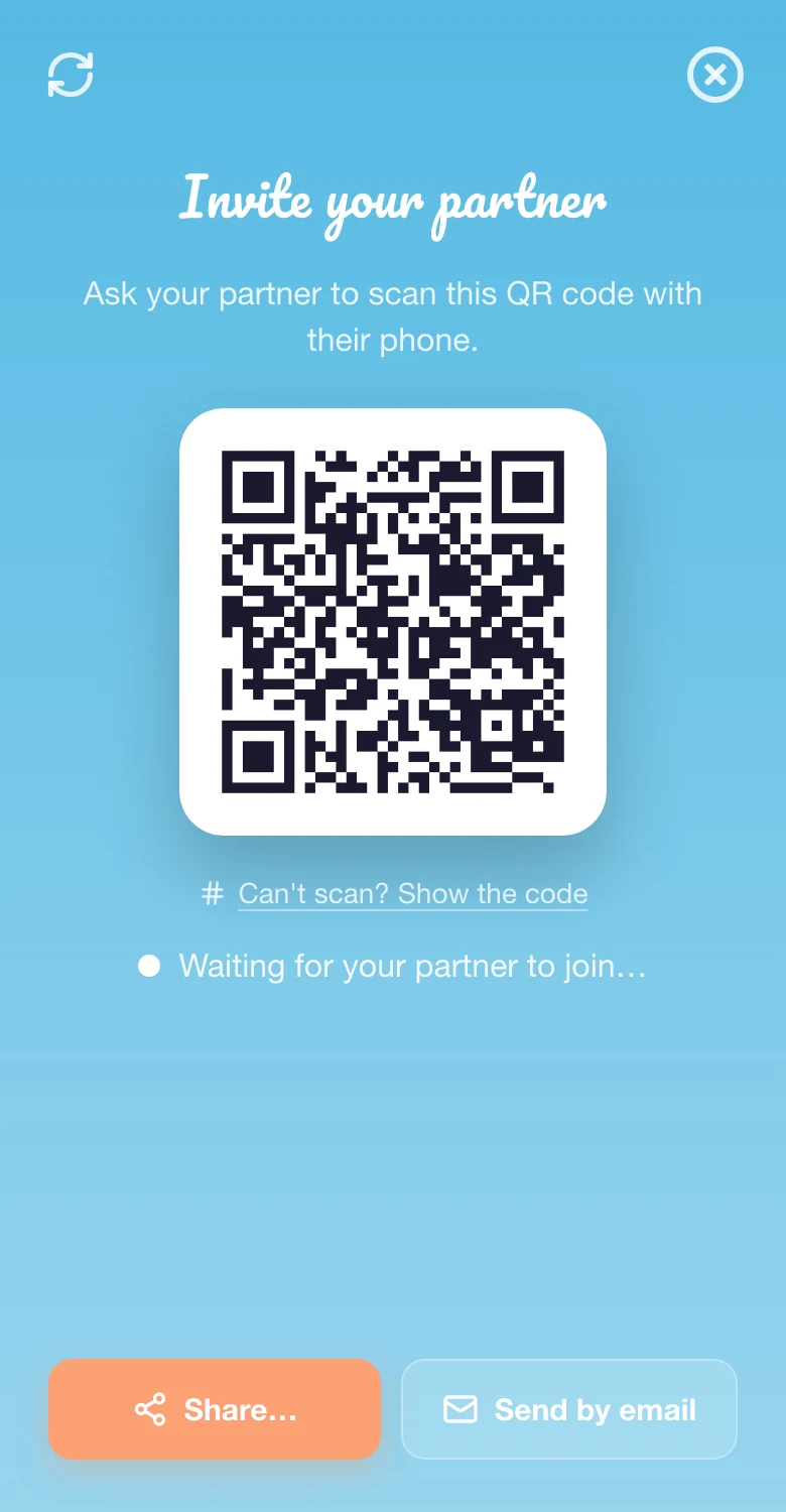 QR-code voor partneruitnodiging in de Instellingen van Babynaam Samen