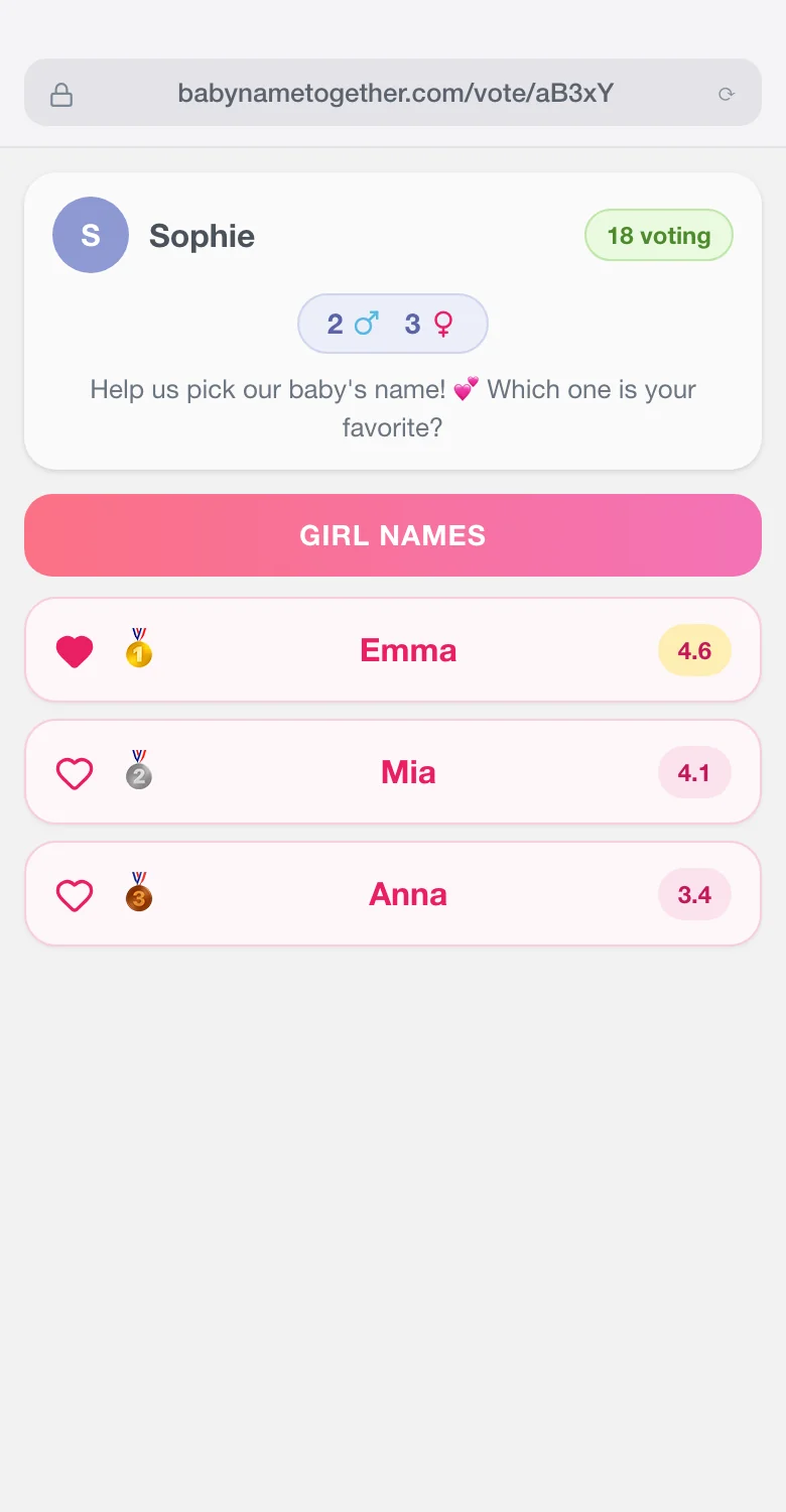 Een babynaam-poll delen via een weblink